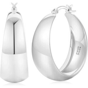 Women's Lightweight Silver Plated Sterling Thick Hoop Chunky Large Earrings